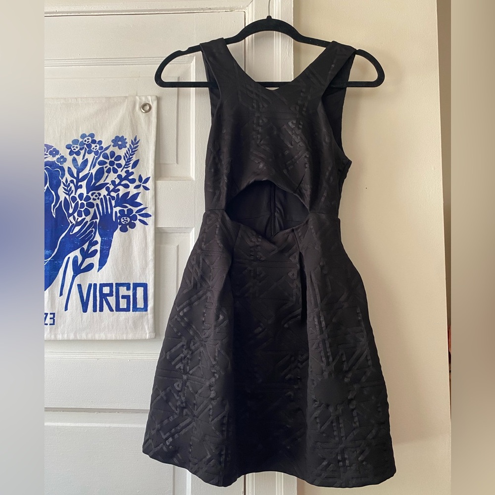 Bebe cutout midriff little black A-line mini dress, like new, size XS